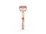 Rose gold Fancy Pink Emerald  Cut Diamond Ring with Tapered Baguette Side Stones in Four-Prong Setting_5