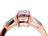 Rose gold Fancy Pink Emerald  Cut Diamond Ring with Tapered Baguette Side Stones in Four-Prong Setting_7