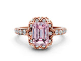 Rose gold Fancy Pink Emerald Cut Diamond Scalloped Halo Engagement Ring with Round Shared Prong Band_12
