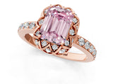 Rose gold Fancy Pink Emerald Cut Diamond Scalloped Halo Engagement Ring with Round Shared Prong Band_13