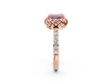 Rose gold Fancy Pink Emerald Cut Diamond Scalloped Halo Engagement Ring with Round Shared Prong Band_14