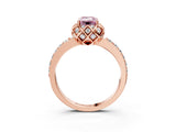 Rose gold Fancy Pink Emerald Cut Diamond Scalloped Halo Engagement Ring with Round Shared Prong Band_15