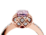 Rose gold Fancy Pink Emerald Cut Diamond Scalloped Halo Engagement Ring with Round Shared Prong Band_16