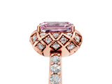 Rose gold Fancy Pink Emerald Cut Diamond Scalloped Halo Engagement Ring with Round Shared Prong Band_17