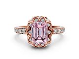 Rose gold Fancy Pink Emerald Cut Diamond Scalloped Halo Engagement Ring with Round Shared Prong Band_24