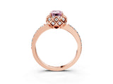 Rose gold Fancy Pink Emerald Cut Diamond Scalloped Halo Engagement Ring with Round Shared Prong Band_27