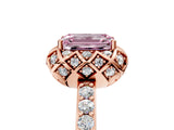 Rose gold Fancy Pink Emerald Cut Diamond Scalloped Halo Engagement Ring with Round Shared Prong Band_29