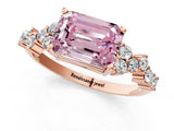 Rose gold Fancy Pink Emerald Cut Diamond Scattered Round Accent Ring with Prong Setting_13