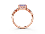 Rose gold Fancy Pink Emerald Cut Diamond Scattered Round Accent Ring with Prong Setting_15