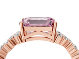 Rose gold Fancy Pink Emerald Cut Diamond Scattered Round Accent Ring with Prong Setting_16