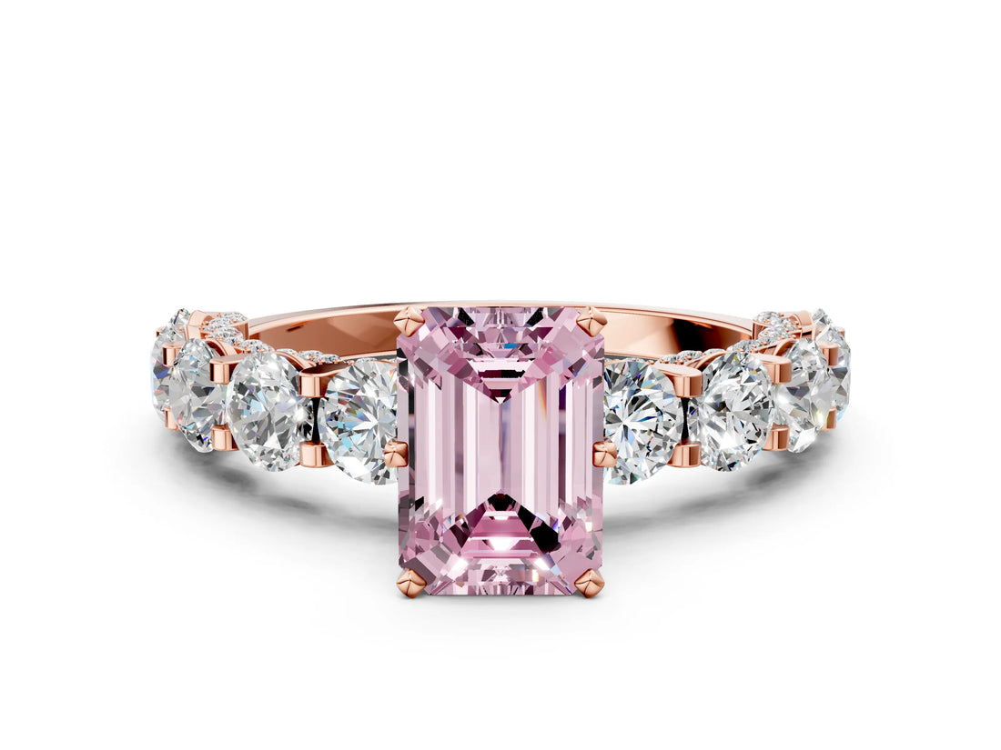 Rose gold Fancy Pink Emerald Cut Diamond Side Stone Engagement Ring with Four-Prong Setting_24