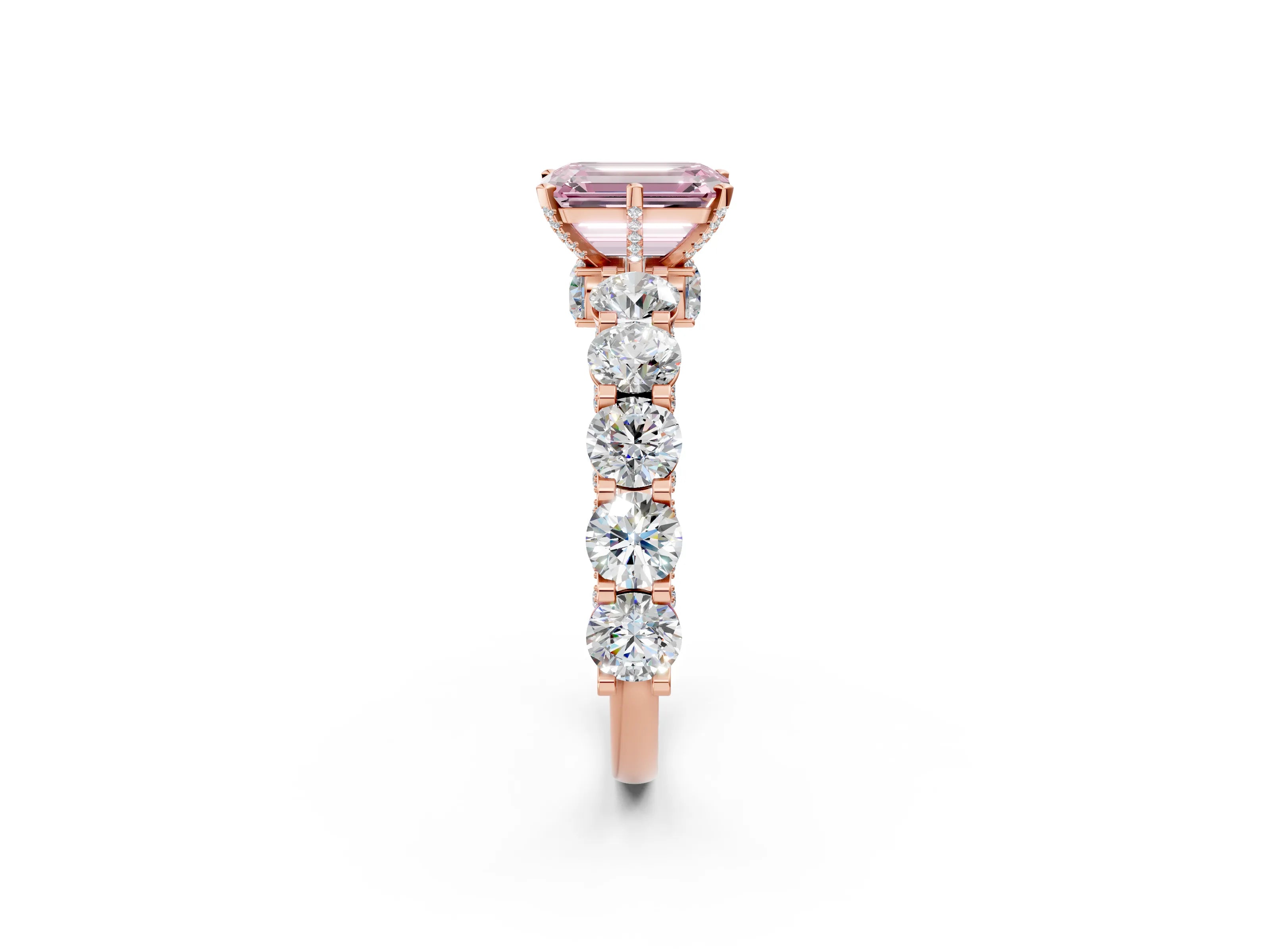 Rose gold Fancy Pink Emerald Cut Diamond Side Stone Engagement Ring with Four-Prong Setting_26