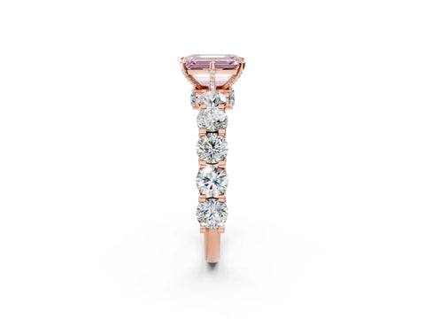 Rose gold Fancy Pink Emerald Cut Diamond Side Stone Engagement Ring with Four-Prong Setting_26
