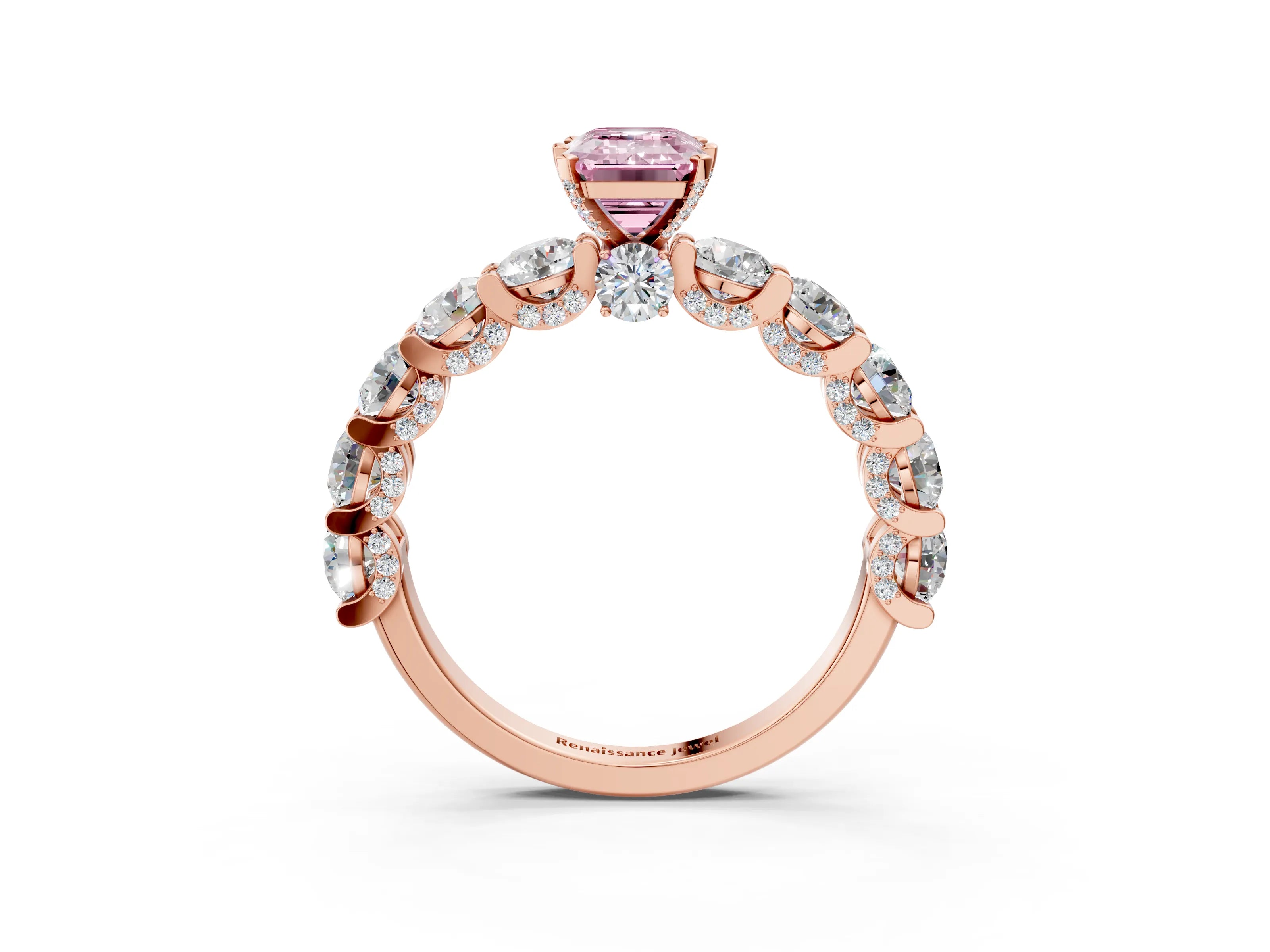 Rose gold Fancy Pink Emerald Cut Diamond Side Stone Engagement Ring with Four-Prong Setting_27