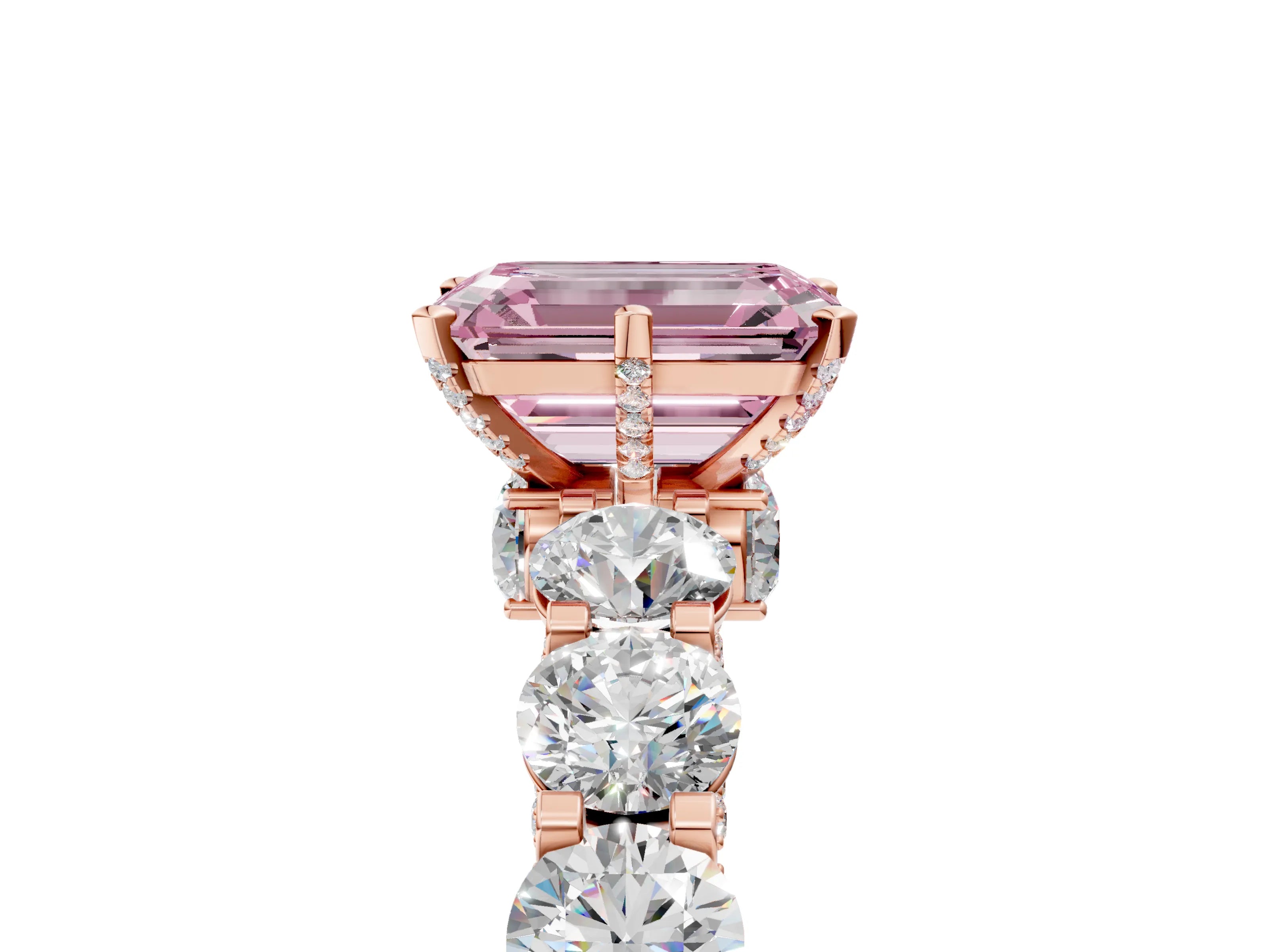 Rose gold Fancy Pink Emerald Cut Diamond Side Stone Engagement Ring with Four-Prong Setting_29