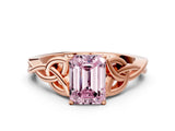 Rose gold Fancy Pink Emerald Cut Diamond Solitaire Celtic Knot Ring with Four-Prong Setting_72