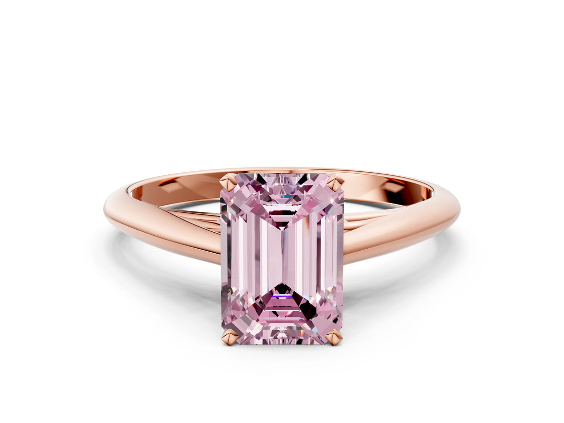 Rose gold Fancy Pink Emerald Cut Diamond Solitaire Engagement Ring with Cathedral Setting and Four-Prong Mount_78