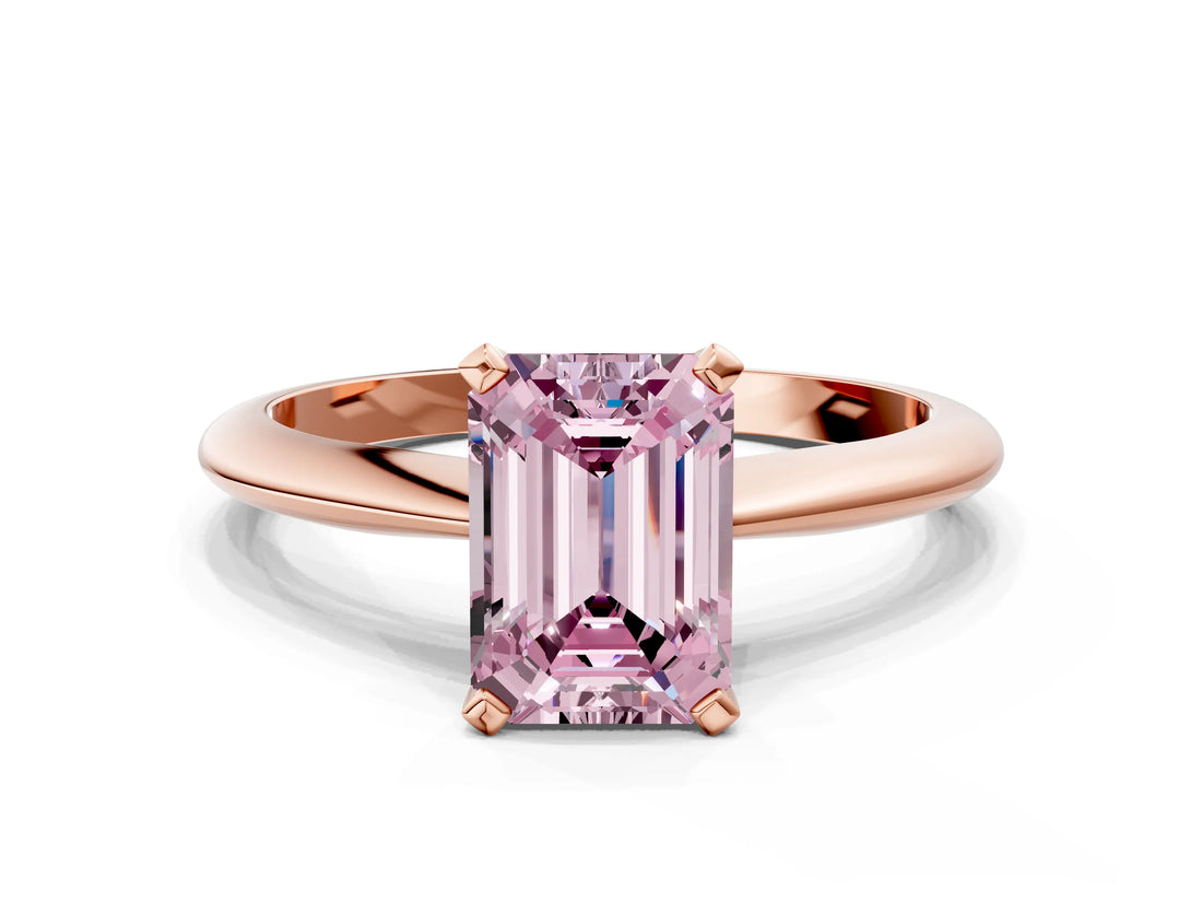 Rose gold Fancy Pink Emerald Cut Diamond Solitaire Engagement Ring with Classic Band and Four-Prong Setting_154