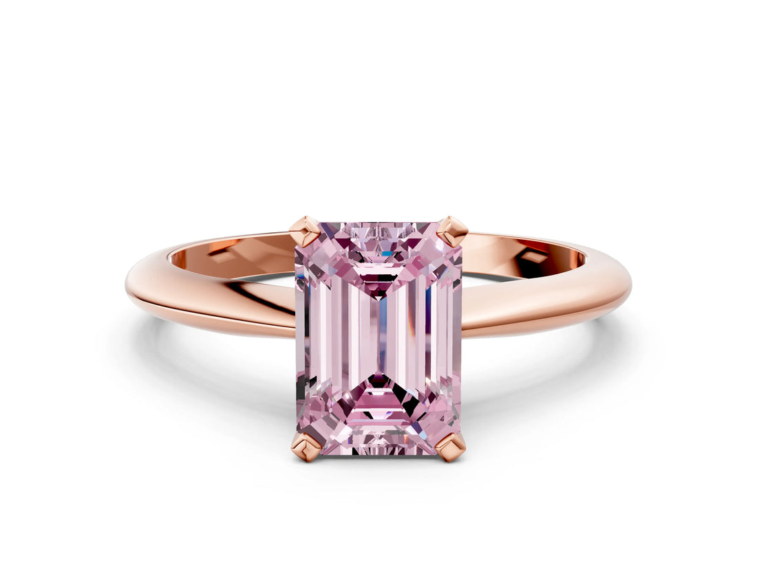 Rose gold Fancy Pink Emerald Cut Diamond Solitaire Engagement Ring with Classic Band and Four-Prong Setting_36