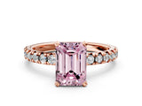 Rose gold Fancy Pink Emerald Cut Diamond Solitaire Pavé Engagement Ring with Round Band and Prong Setting_49