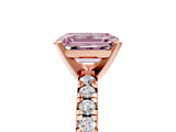 Rose gold Fancy Pink Emerald Cut Diamond Solitaire Pavé Engagement Ring with Round Band and Prong Setting_60