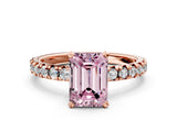 Rose gold Fancy Pink Emerald Cut Diamond Solitaire Pavé Engagement Ring with Round Band and Prong Setting_67