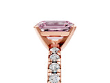 Rose gold Fancy Pink Emerald Cut Diamond Solitaire Pavé Engagement Ring with Round Band and Prong Setting_72