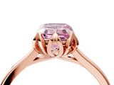 Rose gold Fancy Pink Emerald Cut Diamond Solitaire Ring with Flower Prong Setting and Classic Band_16