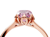 Rose gold Fancy Pink Emerald Cut Diamond Solitaire Ring with Flower Prong Setting and Classic Band_71