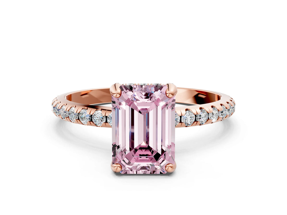 Rose gold Fancy Pink Emerald Cut Diamond Solitaire Ring with Four-Prong Setting and Pavé Band_3