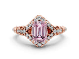 Rose gold Fancy Pink Emerald Cut Diamond Solitaire Ring with Hidden Halo and Pavé Band_27