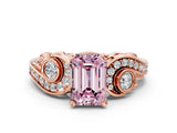 Rose gold Fancy Pink Emerald Cut Diamond Solitaire Ring with Milgrain Pavé Band and Four-Prong Setting_167
