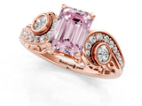 Rose gold Fancy Pink Emerald Cut Diamond Solitaire Ring with Milgrain Pavé Band and Four-Prong Setting_168