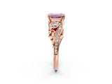 Rose gold Fancy Pink Emerald Cut Diamond Solitaire Ring with Milgrain Pavé Band and Four-Prong Setting_169
