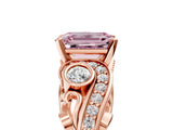 Rose gold Fancy Pink Emerald Cut Diamond Solitaire Ring with Milgrain Pavé Band and Four-Prong Setting_172
