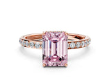 Rose gold Fancy Pink Emerald Cut Diamond Solitaire Ring with Pavé Band and Hidden Halo_20
