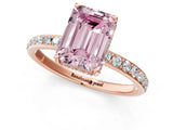 Rose gold Fancy Pink Emerald Cut Diamond Solitaire Ring with Pavé Band and Hidden Halo_21