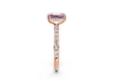 Rose gold Fancy Pink Emerald Cut Diamond Solitaire Ring with Pavé Band and Hidden Halo_22