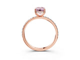 Rose gold Fancy Pink Emerald Cut Diamond Solitaire Ring with Pavé Band and Hidden Halo_23