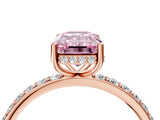 Rose gold Fancy Pink Emerald Cut Diamond Solitaire Ring with Pavé Band and Hidden Halo_24