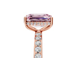 Rose gold Fancy Pink Emerald Cut Diamond Solitaire Ring with Pavé Band and Hidden Halo_25