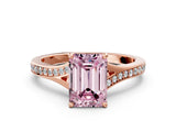 Rose gold Fancy Pink Emerald Cut Diamond Solitaire Ring with Pavé Band and Prong Setting_12