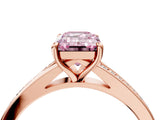 Rose gold Fancy Pink Emerald Cut Diamond Solitaire Ring with Pavé Band and Prong Setting_16