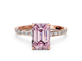 Rose gold Fancy Pink Emerald Cut Diamond Solitaire Ring with Pave Band and Four Prong Setting_87