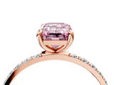 Rose gold Fancy Pink Emerald Cut Diamond Solitaire Ring with Pave Band and Four Prong Setting_91