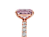 Rose gold Fancy Pink Emerald Cut Diamond Solitaire Ring with Pave Band and Four Prong Setting_92