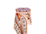 Rose gold Fancy Pink Emerald Cut Diamond Solitaire Ring with Prong Setting and Twisted Pavé Band_5