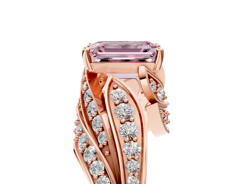 Rose gold Fancy Pink Emerald Cut Diamond Solitaire Ring with Prong Setting and Twisted Pavé Band_5