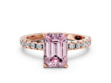 Rose gold Fancy Pink Emerald Cut Diamond Solitaire Ring with Round  Pavé Band and Four-Prong Setting_36