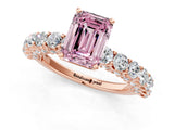 Rose gold Fancy Pink Emerald Cut Diamond Solitaire Ring with Shared Prong Pavé Band and Four-Prong Setting_64
